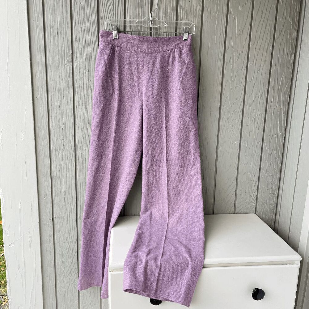 Vintage Lavender Wool-Blend High-Rise Pants V-Waist Front, Wide Leg (Fits 8–10)